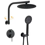 Matt Black 2in1 360 Swivel Gooseneck Arm Rain & Handheld Shower Brass Holder Set