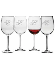 Susquehanna Glass Monogrammed Set of Four Champlain All Purpose Wine Glass Monogrammedes, (A-Z)