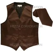 New Men's Vesuvio Napoli Tuxedo Vest Waistcoat Necktie prom wedding party Brown