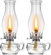 Yahenda 2 Pcs Chamber Oil Lamp Classic Kerosene Lantern Vintage Oil Lamp for Indoor Use Decorative Antique Clear Hurricane Lantern with Adjustable Fire Wick for Home Tabletop Decor,12.6 Inch Height