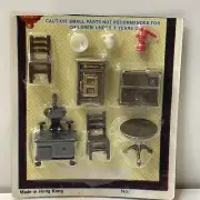 NOS Vintage Mini Dollhouse Furniture 9 PC Kitchen Set Tiny Brown Plastic AL5.3