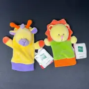 Baby Mitten Hand Puppet Rattle Set Lion Giraffe Sensory Toy Russ Amram's NWT