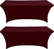 USA Rectangular Fitted Spandex Table Covers 4ft Tablecloth Wedding Event Patio Table Decorations Stretch Table Cover for 4ft Folding Table (Maroon,2 Pack)