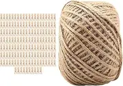 250 Pcs Wooden Clothespins Clamp/Holder Peg for Daily Life and Holiday Items with 50 Meter Jute Twine