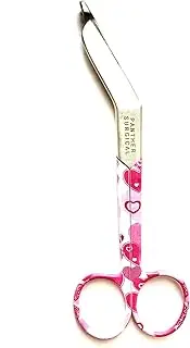 Stainless Steel 5.5 Inch Colored Coated Handle Lister Bandage Scissors Utility Student Nursing First Aid Scissors (Pink Heart Pattern)
