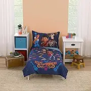 NoJo Disney Coco Navy, Orange, and Light Blue, Seize Your Moment 4 Piece Toddler Bed Set - Comforter, Fitted Bottom Sheet, Flat Top Sheet, and Reversible Pillowcase