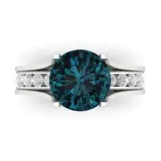 2.89 Round Cut London Blue Topaz Promise Bridal Band set Sliding 14k White Gold