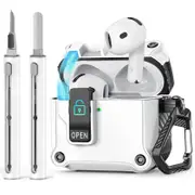 Hard Shell Protective Armor with Lock Case Cover for AirPods 4th Gen with 2 Cleaning Pen-White