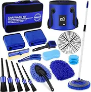 HORDALOR 21Pcs Car Wash Kit,62" Car Wash Brush Mop with Long Handle,Car Cleaning Kit,Car Detailing Brush Set,Car Wash Bucket with Dirt Trap,Windshield Window Squeegee for Cars RV Truck Boat