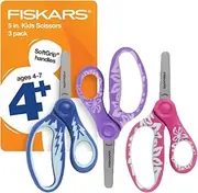 Fiskars Softgrip Blunt-Tip Scissors for Kids - 3-Pack - 5" Kids Scissors for Crafting for School for Ages 4+ - Blue, Purple, Pink