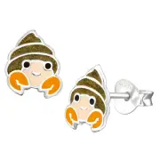 8mm Small Hermit Crab Studs Solid 925 Sterling Silver Push Back Earrings