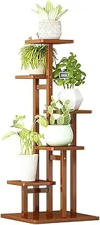 5 Tiers Vertical Bamboo Plant Stand Staged Flower Shelf Rack Outdoor Garden - Dark Wood