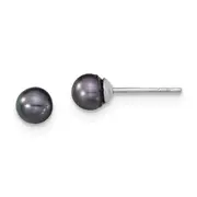Sterling Silver 4-5mm Rh Black Fw Cultured Round Pearl Stud Earrings