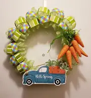Hello Spring Truck Wreath - Mesh & Canvas Ribbon