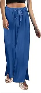 [Generic] Drawstring Pants Women Casual Spring and Summer Drawstring Cotton and Linen Split High Waisted Pants Casual Pants