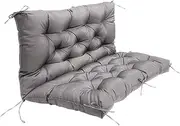 Waterproof Swing Bench Cushion for 2 3 Seater Outdoor Furniture Grey Sunproof Replacement Cushion with Backrest and 8 Non-Slip Ties Patio Garden Chair Cushion 59x39.4 Inch