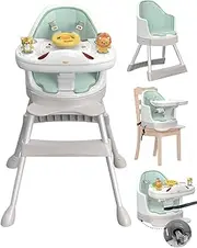 Baby High Chair, 8-in-1 Convertible High Chair, Booster Seat for Dining Table with Removable Tray and Buckle Strap, Music & Lights for Sensory Exploration, Baby Floor Seat with Wheel, 6-36 MOS (Green)