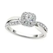 0.75 CT. T.W. Natural Diamond Square Frame Split Shank Engagement Ring in Solid 14K White Gold