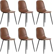 Oikiture Dining Chairs Set of 6 Kitchen Chairs Living Room Pu Leather Chair Reading Seating for Home Bedroom Kitchen Brown
