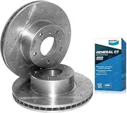 2 Front Slotted & Dimple Drilled Disc Rotors + Bendix Brake Pads for Holden Commodore VT VX VU VY VZ V6 V8 1997 1998 1999 2000 2001 2002 2003 2004 2005 2006 2007 Calais Caprice Statesman Berlina