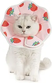 Avont Soft Cat Recovery Cone Collar, Adjustable Cat Elizabethan Collar for Cats and Small Dogs, Comfortable Cone to Stop Licking After Surgery, Lightweight Twill Fabric E-Collar -Strawberry(M)