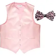 New Men's Formal Vest Tuxedo Waistcoat light pink with Leopard pink Bowtie prom