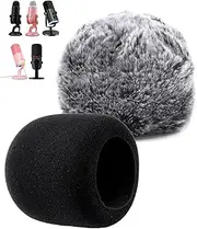 Spircol Blue Yeti Pop Filter for Blue Yeti Microphone, Yeti Foam Windscreen with Dead Cat Blue Yeti Mic Cover for Yeti Mic (2, Gray Furry & Windsrceen), SP5210