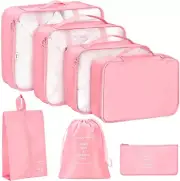 7 PCS Pink Luggage Packing Organizers Cubes Waterproof Suitcase Storage Bags