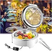 Chafing Dish Stainless Steel Electric Buffet Chafing Dish with Food Tongs and Two Trays (Stainless Steel/Ceramic) for Party, Hotel, 1/2