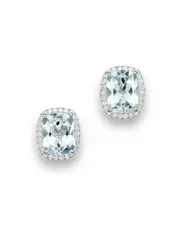 Aquamarine and Diamond Stud Earrings in 14K White Gold