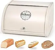 Stainless Steel Bread Box, Airtight Kitchen Counter Storage Container, Cream