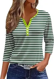 [Valtorixia] 3/4 Length Sleeve Women Henley V Neck Tops Casual Length Button Down Shirt Floral Print Blouses Plus Size Trendy Comfy Tees (color-b-26,Medium)