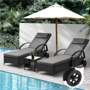 Livsip Sun Lounger Day Bed with Table Patio Set Outdoor Setting Furniture 2X Sun Lounger + Table-Black