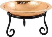 201-7015 Hammered Short Stand Birdbath, Polished Copper Plated