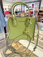 Michael Kors Mercer Medium Leather Satchel Messenger Crossbody Bag - Light Sage