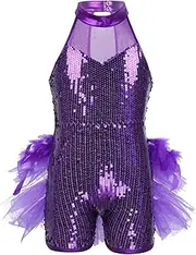 [Loodgao] Kids Girls Halter Sequins Dance Leotard Jazz Latin Gymnastics Leotard Performance Costume
