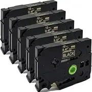 NEOUZA 5Pk Compatible for Brother P-Touch Laminated Tze Tz Label Tape Cartridge 12Mmx8M (Tze-334 Gold On Black)