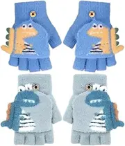[MOAZIFI] 2 Pairs of Children's Gloves Half Finger Fingerless Knitted Gloves with Flap Winter Children's Gloves Warm Winter Gloves Autumn Winter Gloves with Flip Top for Children Girls 2-6 Years, 1, 1