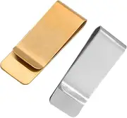 [YOFAN] Small Men's Slim Money Clip, Stainless Steel Credit Business Card Holder, Pocket Cash Wallet, 2-Inch, Silver and Golden, Stainless Steel Money Clip