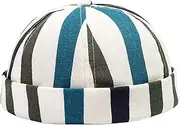 [HAMKVBPR] Mens Brimless Hats Adjustable Landlord Hat Street Trends Melon Cap Vintage Stripe Beret Adjustable Docker Cap