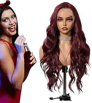 Burgundy Frontal Wig,25 Inch Red Frontal Wave Human Wigs | 13x6 Hair Pre Plucked Transparent Lace For Women, Wine Glueless Realistic Look For Outing, Date