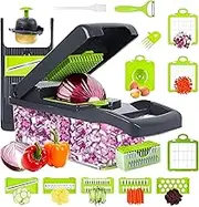 Vegetable Chopper,Multifunctional 16 in 1 Kitchen Tools with Container - Onion,Potato, Carrot, Garlic, Mandoline Slicer Dicer with Draining Basket and 8 Replaceable Stainless Steel Blades