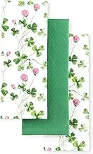 Martha Stewart Clover Meadow Kitchen Towel Set 3-Pack, Absorbent 100% Cotton, St. Patrick's Day, White/Green, 13"x17.5"