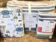 Pottery Barn Kids Tanner Stripe Twin Comforter/Quilt Sham Robot Squad Sheet Set
