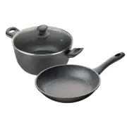 2pc Pyrostone 26cm Frypan/Casserole Pot/Frying Pan Cookware/Cooking Set Black