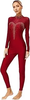 [Yhong] Women Rhinestone Gymnastics Unitard One Piece Dancewear Ballet Leotard Ice Skating Jumpsuit