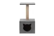 Grey Cat Scratching Tower Tree Hideaway House Post Sisal Pole Scratcher Stand
