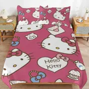 a1385 Hello Kitty Duvet Cover Set, 3 Piece Bedding Set 86x70" Double Sided Printing Decorative Comforter Cover Set (1 Duvet Cover + 2 Pillow Shams)" j