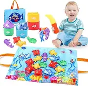 REMOKING Baby Toys Fishing Game(No Magnet) for 6-12 Months+,Montessori Toys for Boys Girls 1 2 3 Year Old with Stacking Cups&Sea Animals,Toddler Educational Sensory Gifts,Newborn Shower Gift