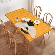 Cute Animal Bee Geometric Rectangular Tablecloth Table Cover for 4 Foot Tables, Waterproof Fitted Elastic Edged Table Cloth for Indoor Outdoor Party Wedding Picnic Patio, 4 Ft/48x30 inch